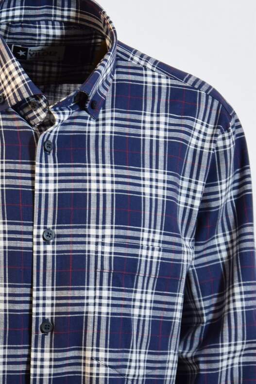 YILDIZ Navy Blue White Plaid Long Sleeve Shirt