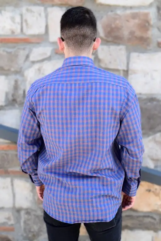 YILDIZ Navy Blue Yellow Tile Check Seasonal Long Sleeve Shirt