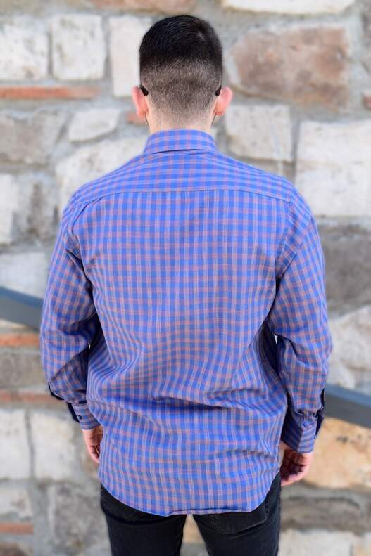 YILDIZ Navy Blue Yellow Tile Check Seasonal Long Sleeve Shirt