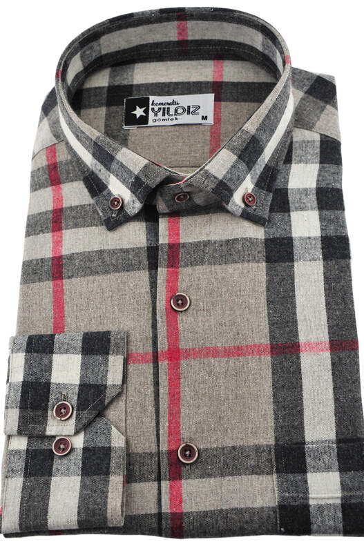 Beige - Cream Plaid Winter Cotton Shirt