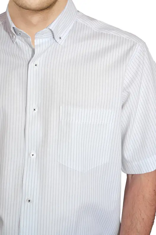 Yıldız White Striped Short Sleeve Men's Shirt