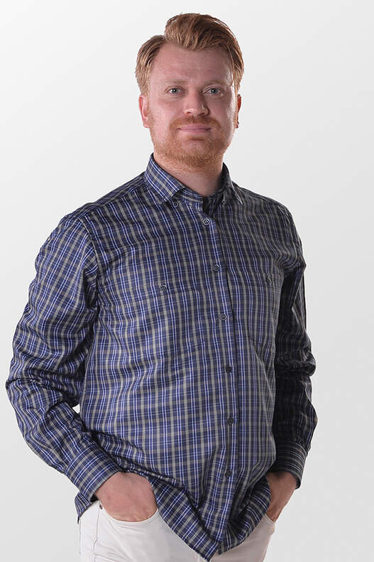 Yıldız Navy Blue Green Plaid Long Sleeve Classic Cut Men's Shirt