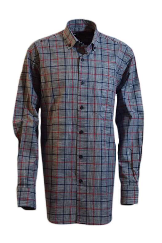 YILDIZ Grey Burgundy Checked Long Sleeve Shirt