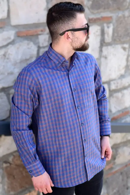 YILDIZ Navy Blue Yellow Tile Check Seasonal Long Sleeve Shirt