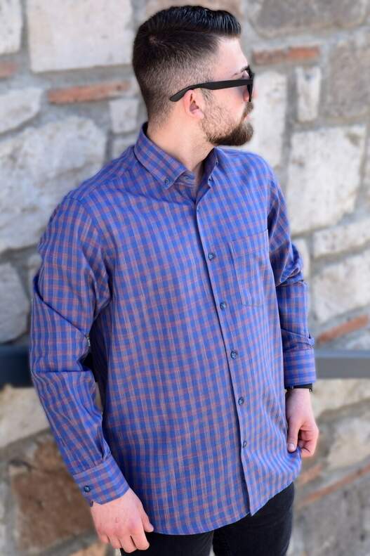 YILDIZ Navy Blue Yellow Tile Check Seasonal Long Sleeve Shirt