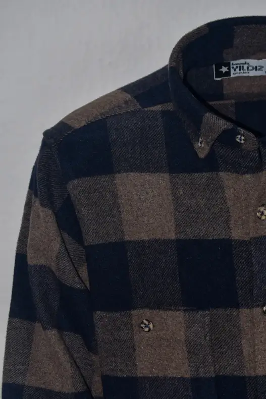 Navy Blue Coffee Checked Lumberjack Men's Shirt