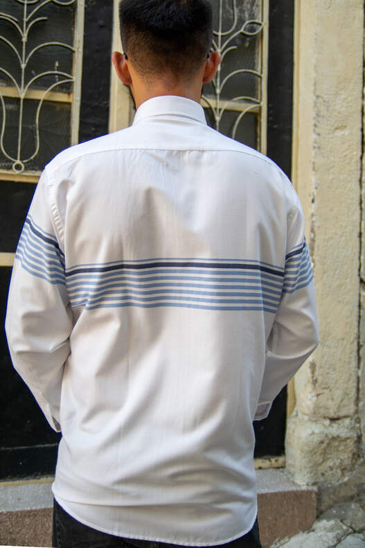 YILDIZ Blue Navy Blue Panel Pattern Long Sleeve Shirt