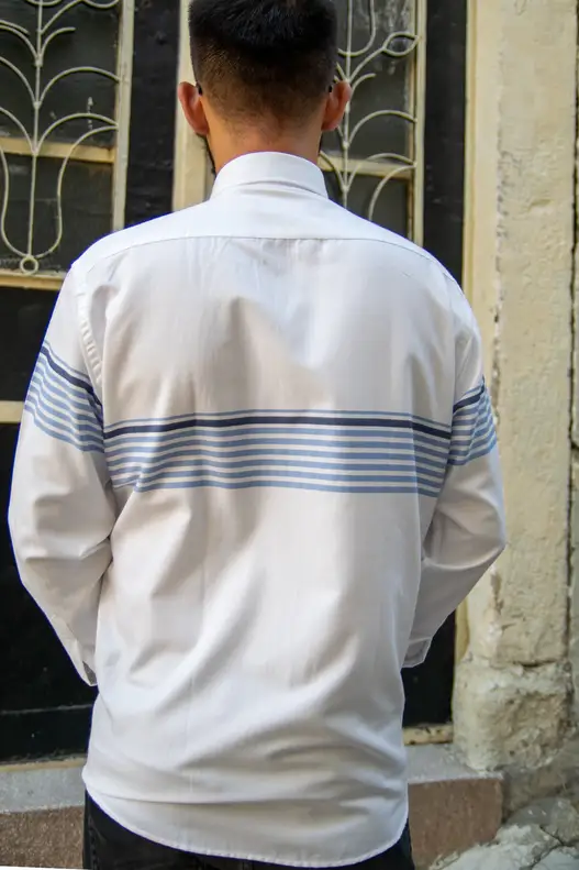 YILDIZ Blue Navy Blue Panel Pattern Long Sleeve Shirt