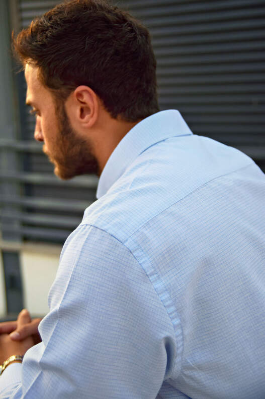 Yıldız Blue White Small Checked Long Sleeve Shirt