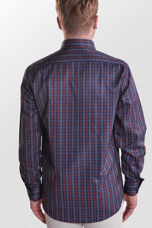 Yıldız Navy Blue Red-Cream Plaid Crotch Cut Men's Shirt