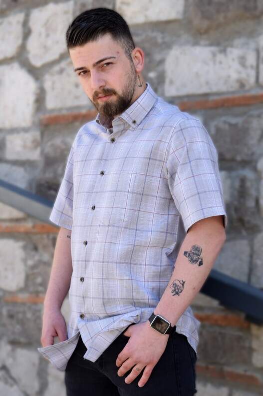 YILDIZ Beige Plaid Short Sleeve Shirt