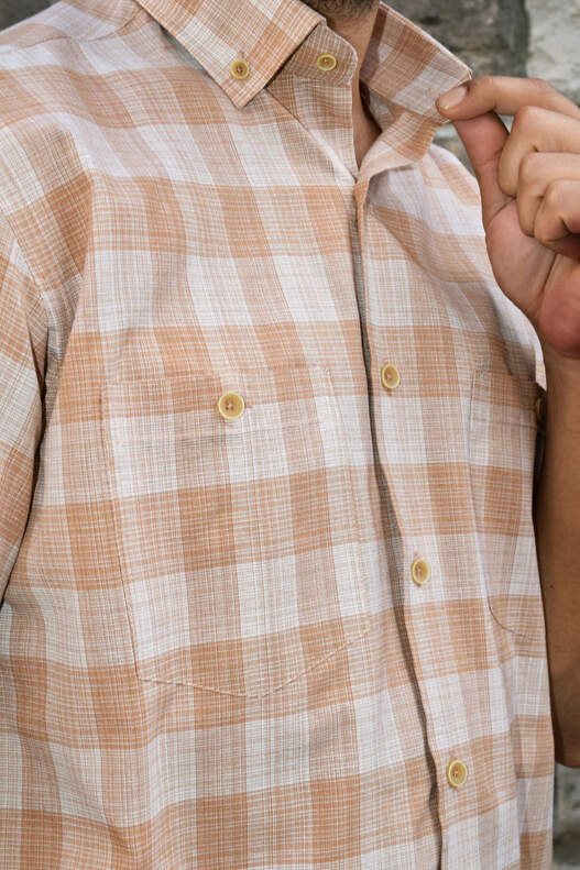 YILDIZ HONEY COLOUR CREAM PLAID SHORT SLEEVE MEN'S SHIRT