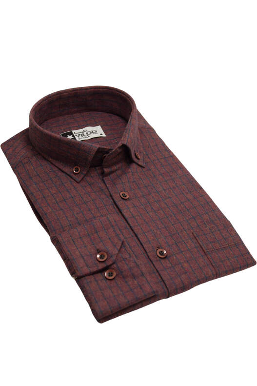 Brick Navy Blue Checked Cotton Winter Shirt