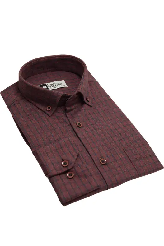 Brick Navy Blue Checked Cotton Winter Shirt